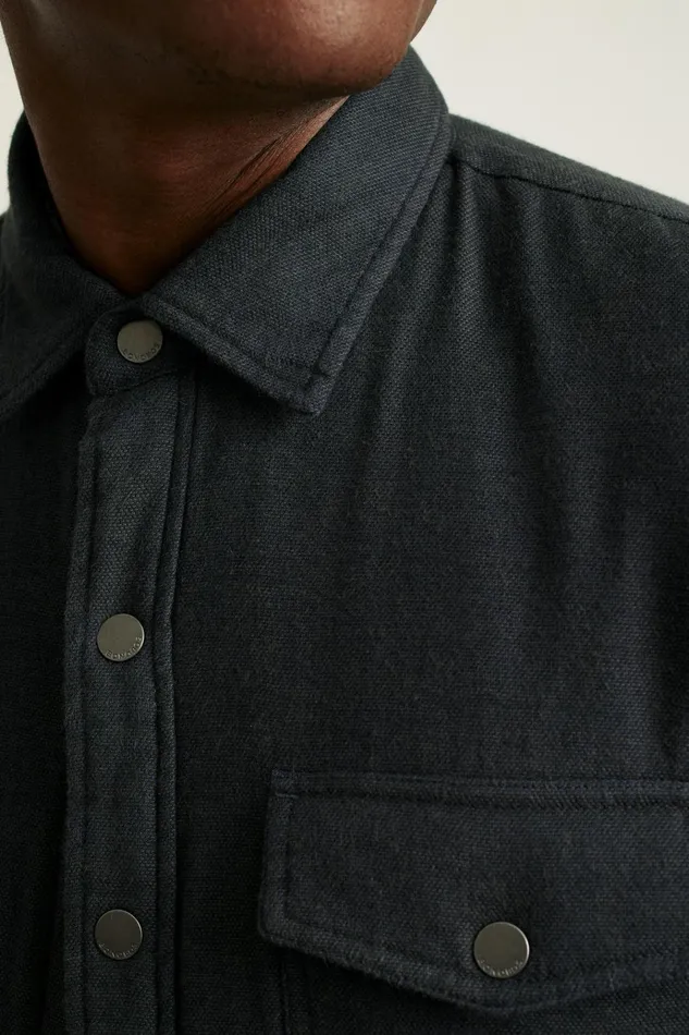 Men Flannels and Shirt Jackets Bonobos Teddy Fleece Lined Shacket Dark Olive Twill Dobby