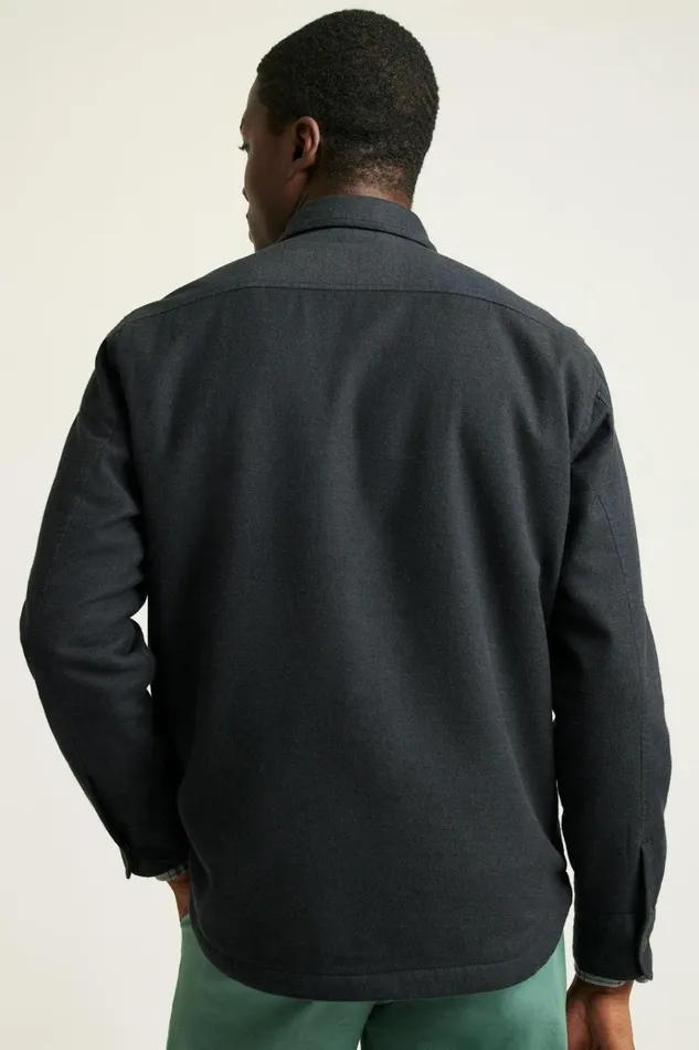 Men Flannels and Shirt Jackets Bonobos Teddy Fleece Lined Shacket Dark Olive Twill Dobby