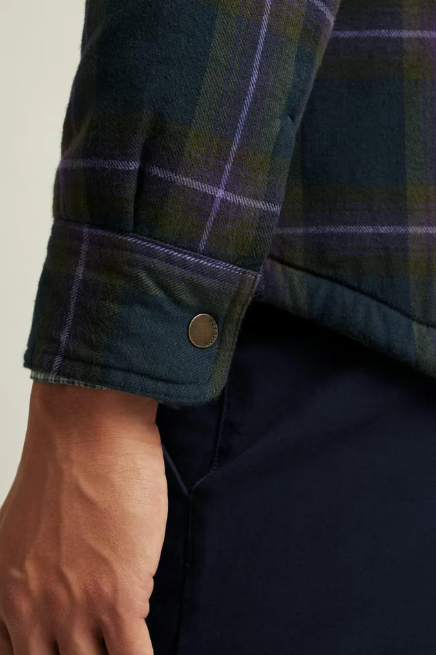 Men Flannels and Shirt Jackets Bonobos Teddy Fleece Lined Shacket Violet Navy Plaid