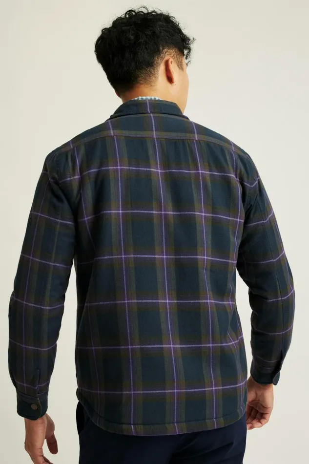 Men Flannels and Shirt Jackets Bonobos Teddy Fleece Lined Shacket Violet Navy Plaid