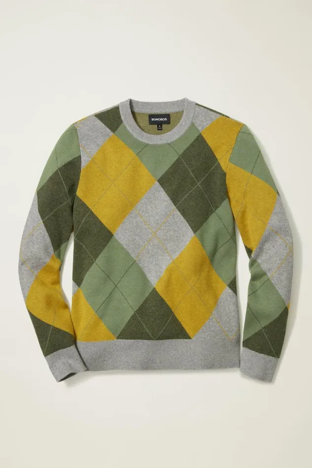 Men Golf Outerwear and Layering Bonobos Limited Edition Sweater Yellow Green Argyle