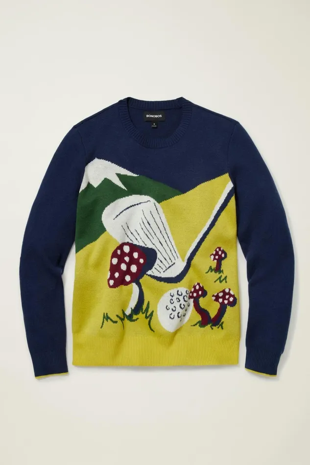 Men Golf Outerwear and Layering Bonobos Putting Scenic Crew Neck Golf Forest
