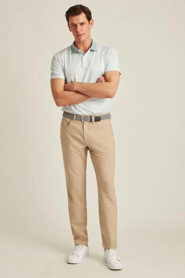 Men Golf Pants Bonobos Performance Link 5Pocket Pants Khaki Heather
