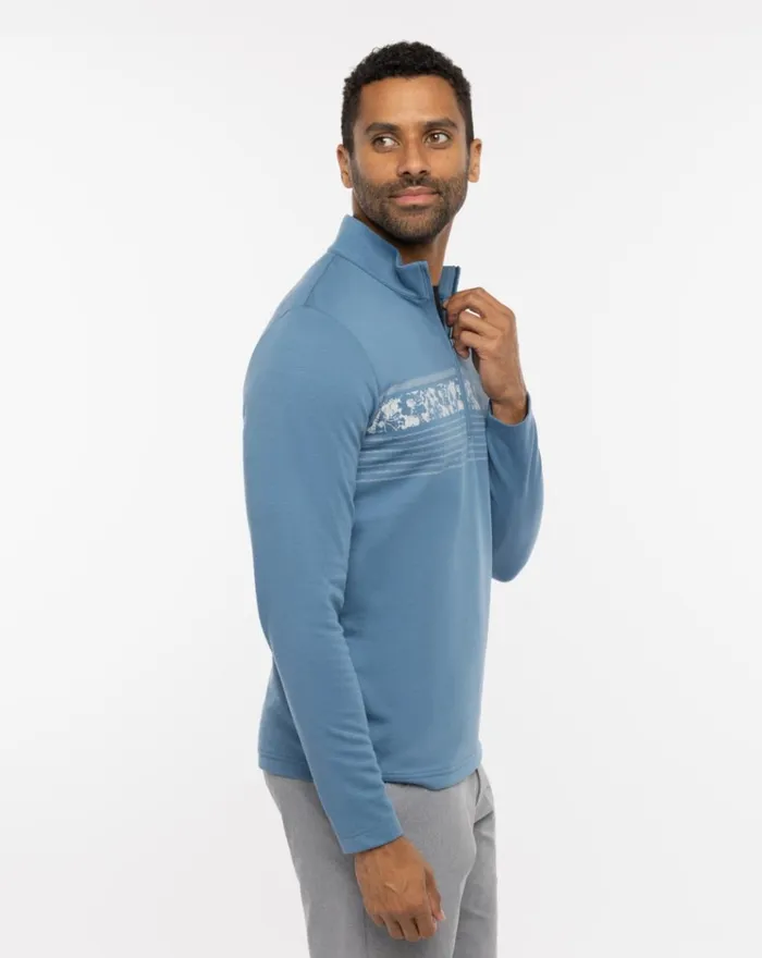 Men Hoodies and Sweatshirts TravisMathew UPGRADED STRIPED QUARTER ZIP Stellar Blue Chest Stripe