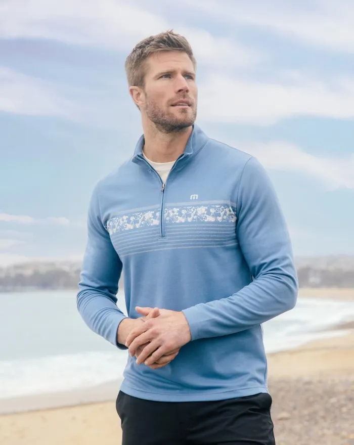 Men Hoodies and Sweatshirts TravisMathew UPGRADED STRIPED QUARTER ZIP Stellar Blue Chest Stripe