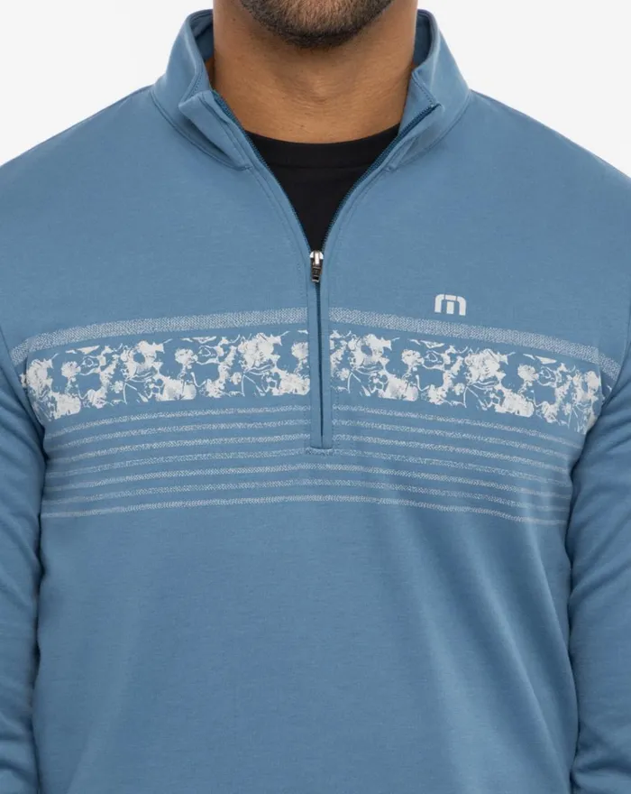 Men Hoodies and Sweatshirts TravisMathew UPGRADED STRIPED QUARTER ZIP Stellar Blue Chest Stripe