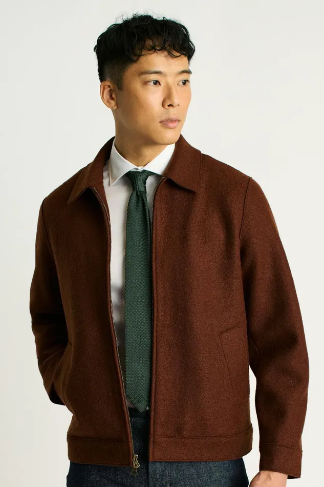 Men Jackets and Coats Bonobos Italian Brushed Wool Deck Jacket Brown Rust