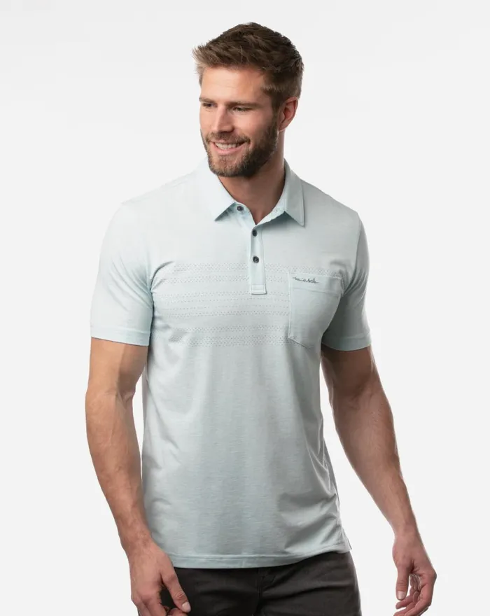 Men Polos TravisMathew MAN THE GRILL POLO Heather Airy Blue