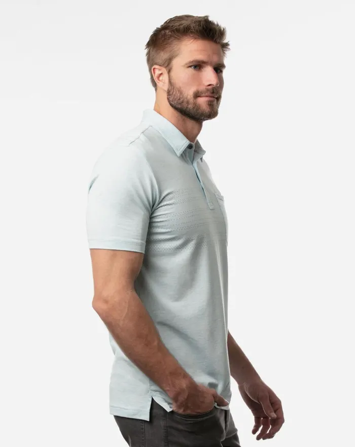Men Polos TravisMathew MAN THE GRILL POLO Heather Airy Blue