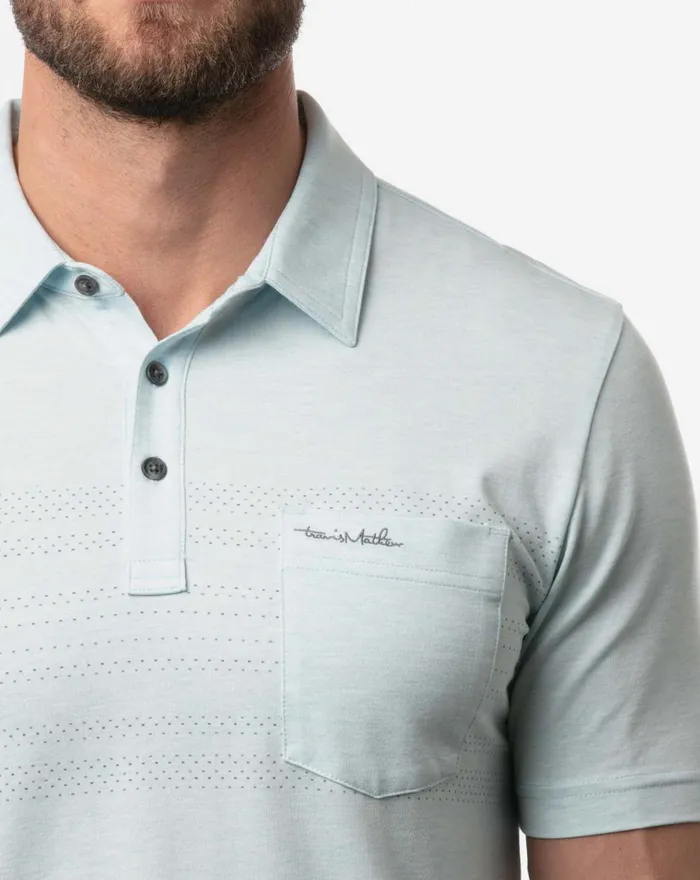 Men Polos TravisMathew MAN THE GRILL POLO Heather Airy Blue