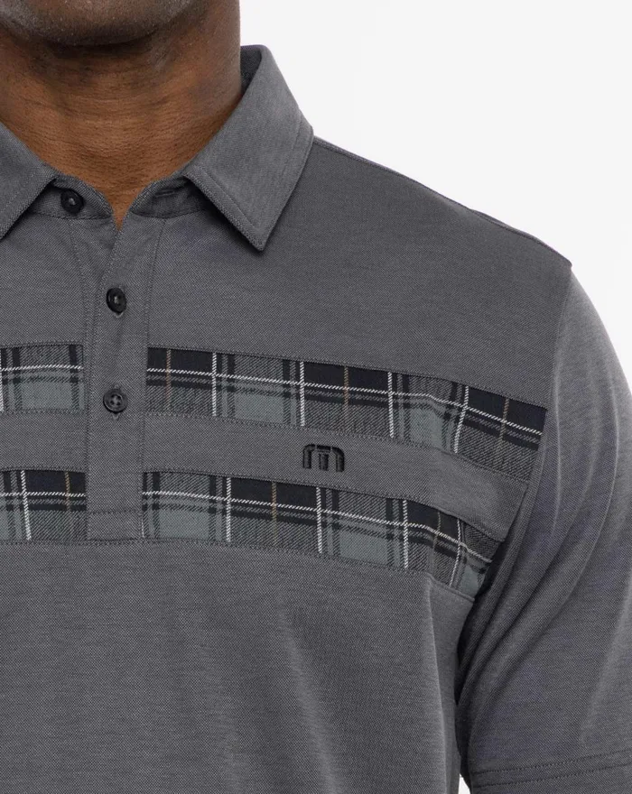 Men Polos TravisMathew ST ANDREWS SANDY GREY POLO Heather Dark Grey
