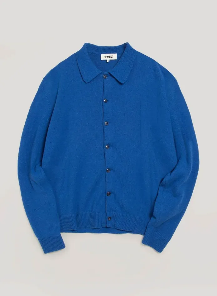 Mens Knitwear YMC Rat Pack Cardigan Blue