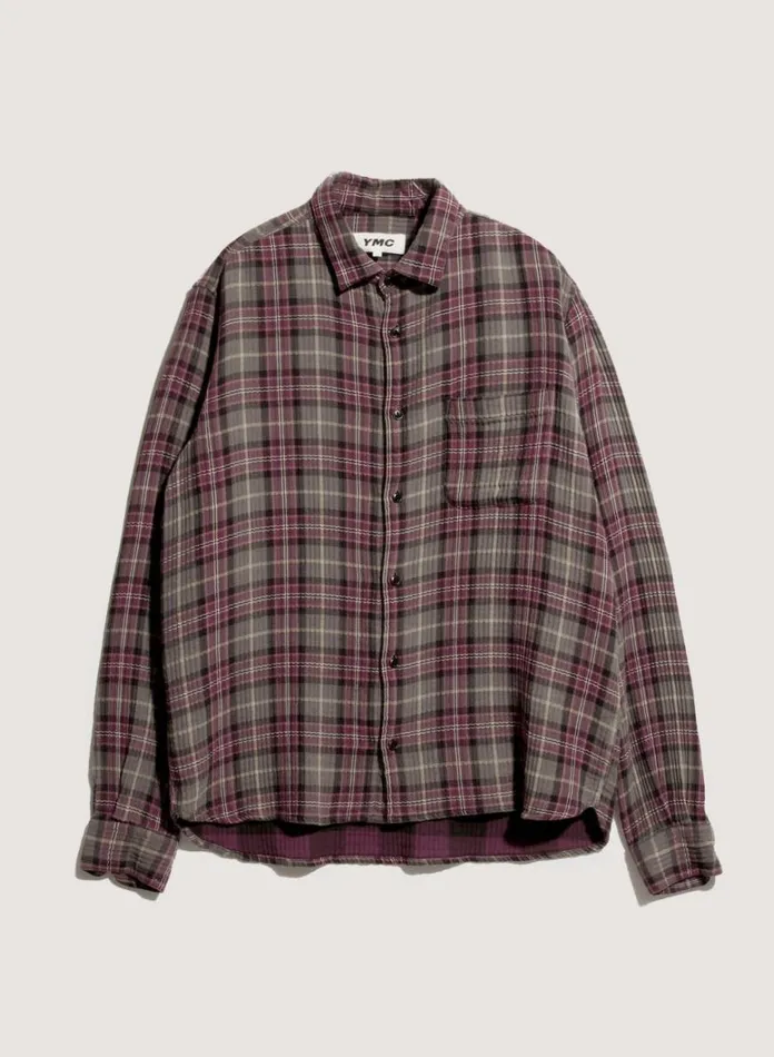 Mens Shirts YMC Curtis Check Shirt Burgundy Multi