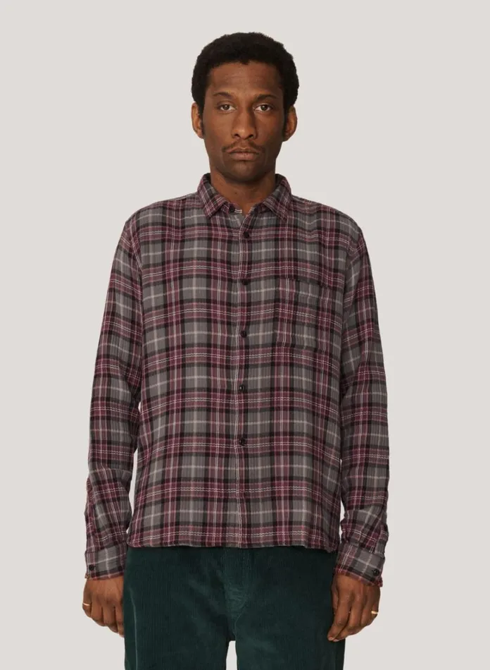 Mens Shirts YMC Curtis Check Shirt Burgundy Multi