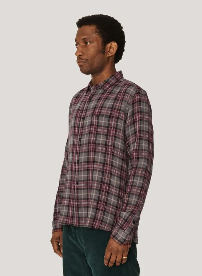 Mens Shirts YMC Curtis Check Shirt Burgundy Multi