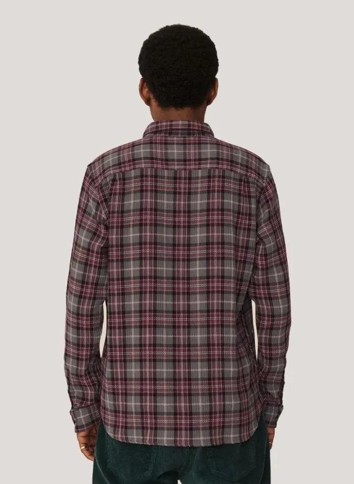 Mens Shirts YMC Curtis Check Shirt Burgundy Multi
