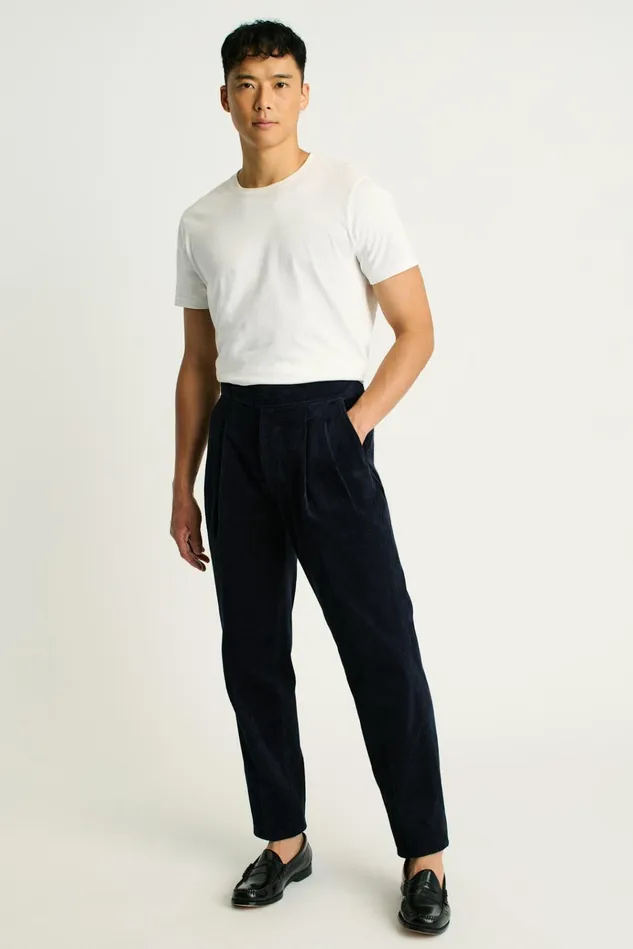 Men Seasonal Pants Bonobos Italian Gurkha Trouser Navy Blue Corduroy