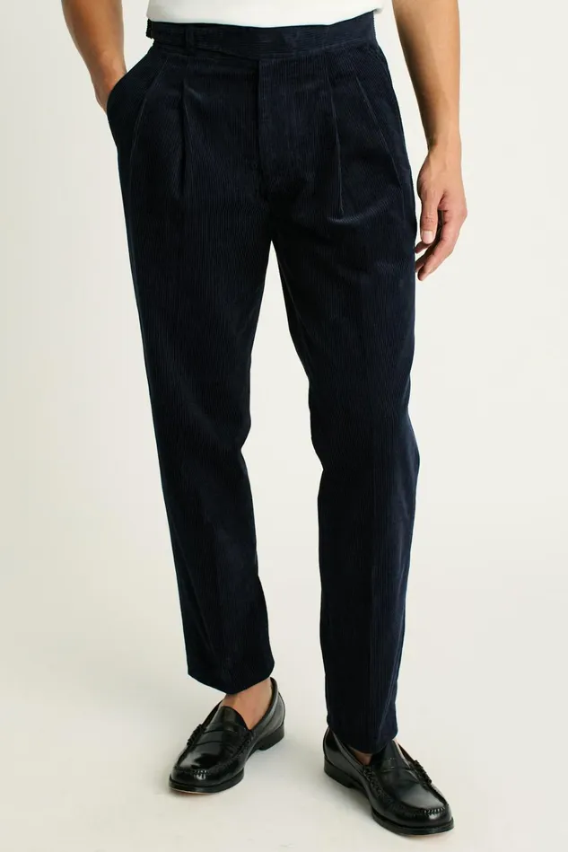 Men Seasonal Pants Bonobos Italian Gurkha Trouser Navy Blue Corduroy
