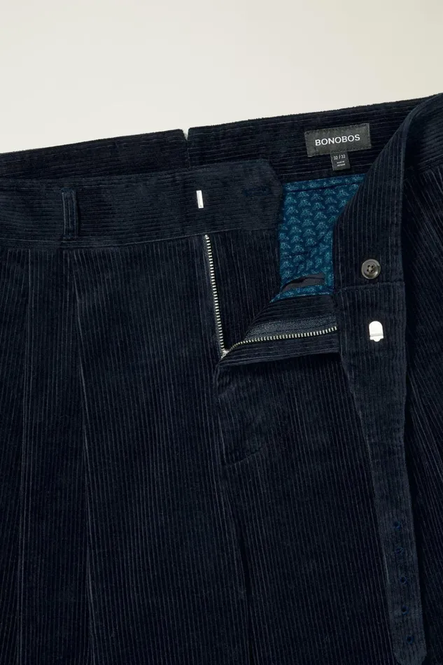 Men Seasonal Pants Bonobos Italian Gurkha Trouser Navy Blue Corduroy