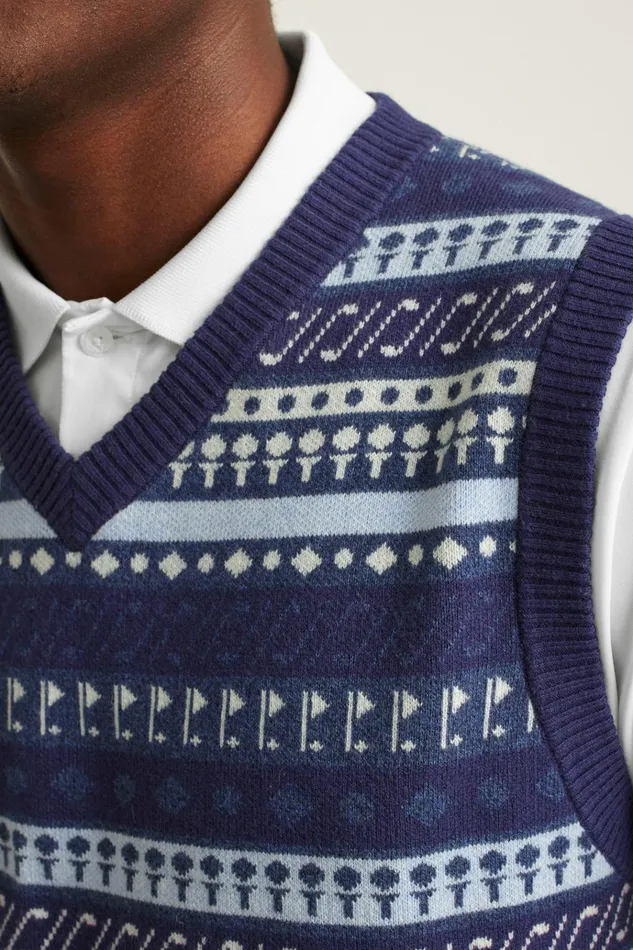 Men Seasonal Sweaters Bonobos Cotton Cashmere Golf Sweater Vest Navy Fair Isle