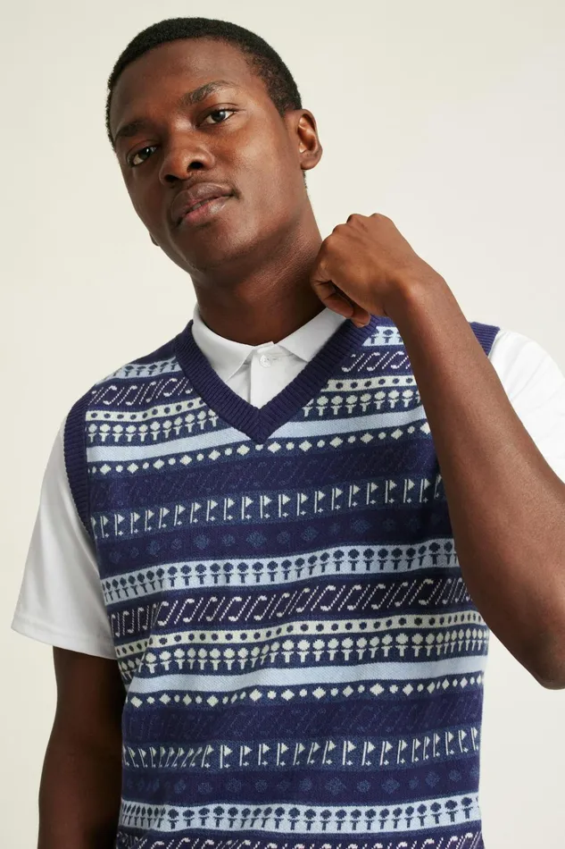 Men Seasonal Sweaters Bonobos Cotton Cashmere Golf Sweater Vest Navy Fair Isle