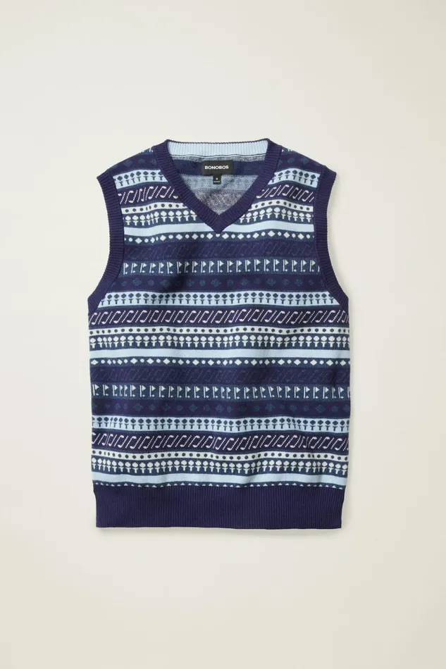 Men Seasonal Sweaters Bonobos Cotton Cashmere Golf Sweater Vest Navy Fair Isle