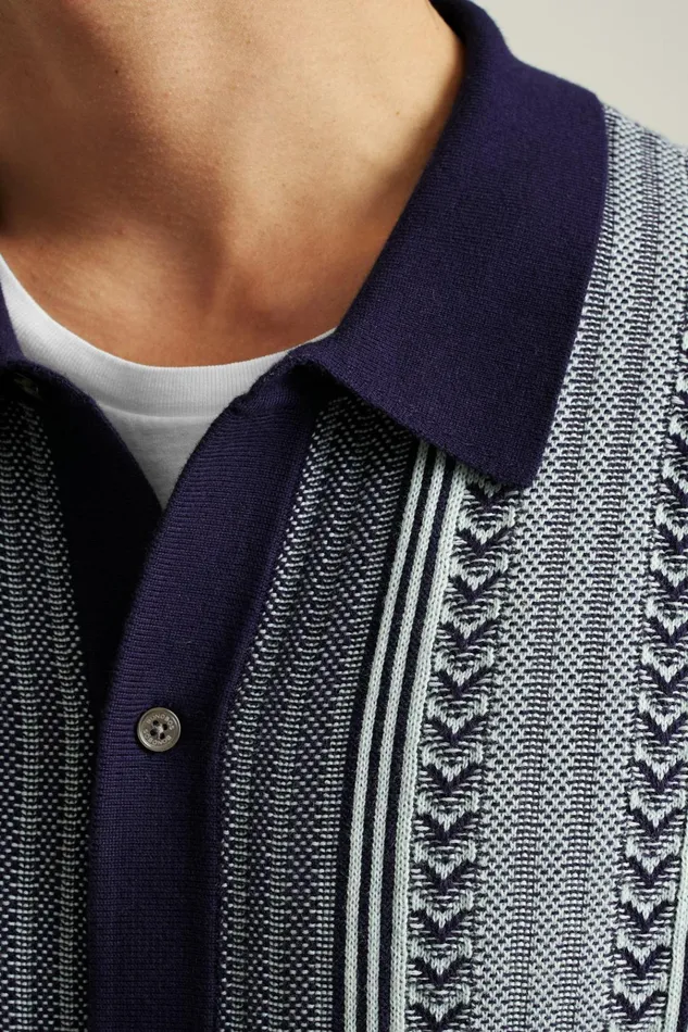 Men Seasonal Sweaters Bonobos Hudson Cabana Sweater Polo Royal Blue Cotton Stripe