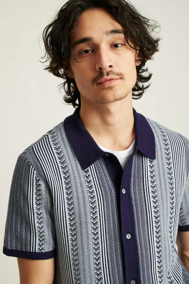 Men Seasonal Sweaters Bonobos Hudson Cabana Sweater Polo Royal Blue Cotton Stripe
