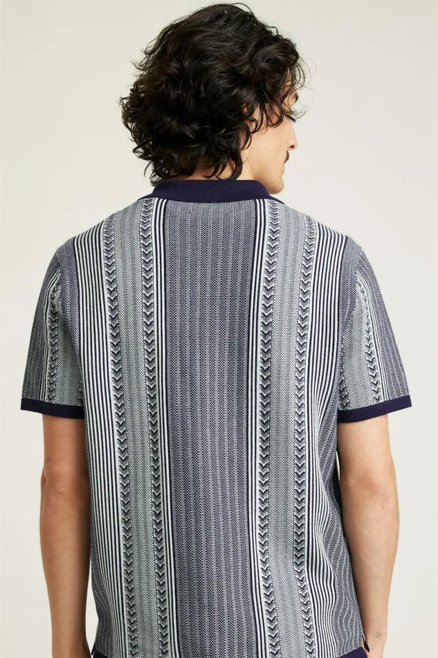 Men Seasonal Sweaters Bonobos Hudson Cabana Sweater Polo Royal Blue Cotton Stripe