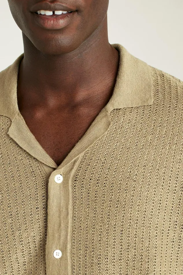 Men Seasonal Sweaters Bonobos Hudson Cabana Sweater Polo Tan Italian Linen