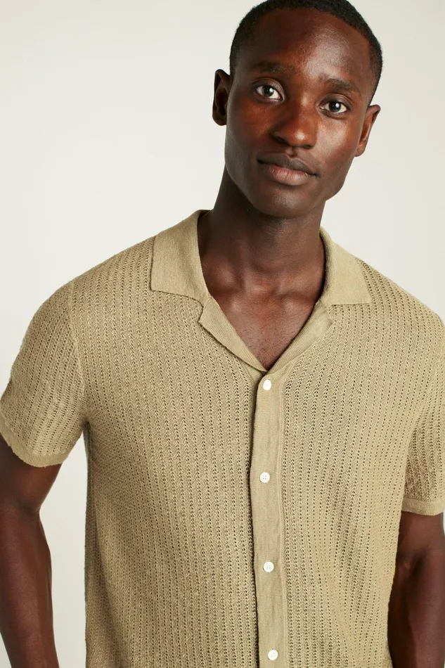 Men Seasonal Sweaters Bonobos Hudson Cabana Sweater Polo Tan Italian Linen