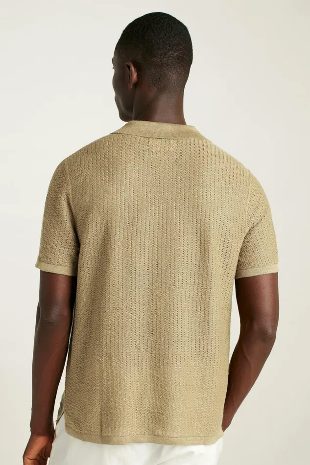 Men Seasonal Sweaters Bonobos Hudson Cabana Sweater Polo Tan Italian Linen