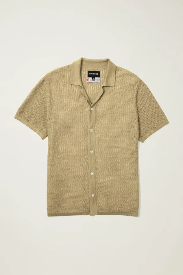 Men Seasonal Sweaters Bonobos Hudson Cabana Sweater Polo Tan Italian Linen