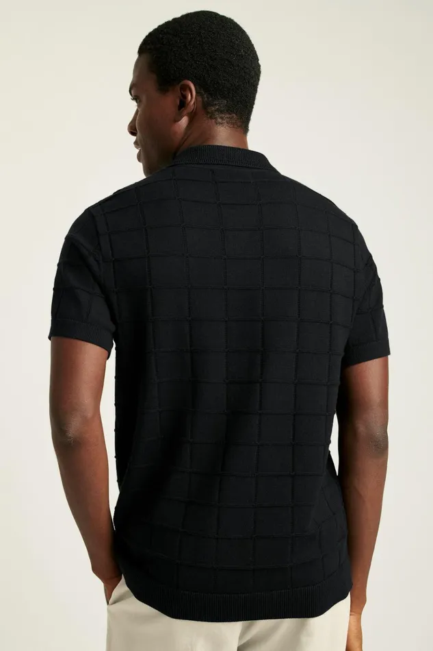 Men Seasonal Sweaters Bonobos Hudson Sweater Polo Black Cotton Grid