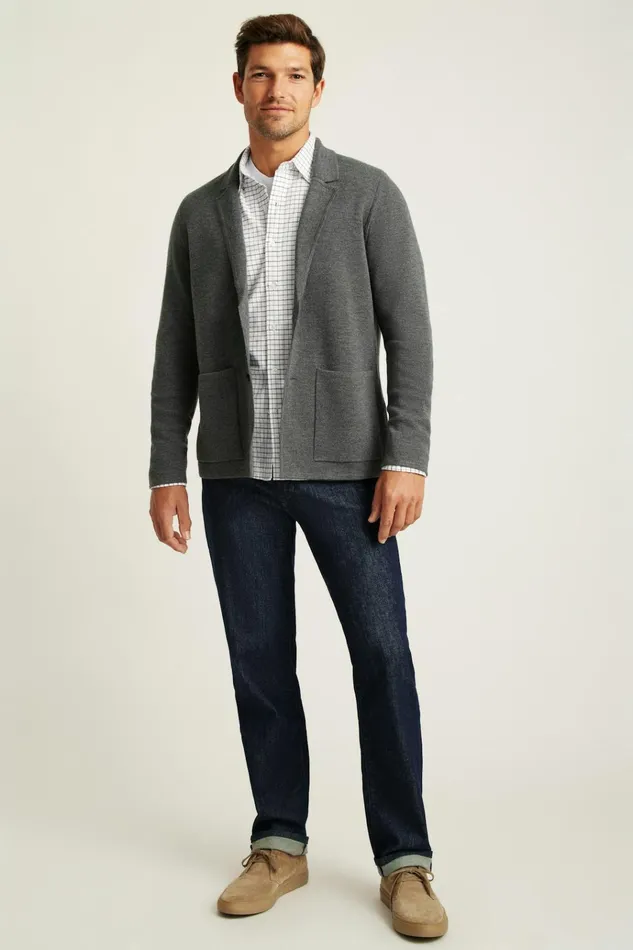 Men Seasonal Sweaters Bonobos Merino Sweater Blazer Charcoal