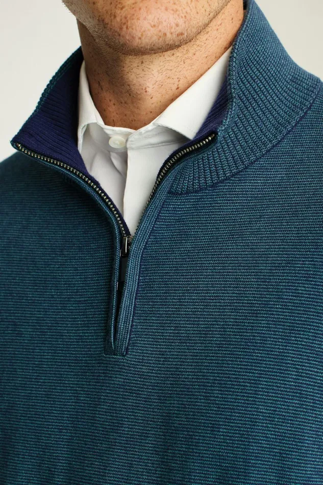 Men Seasonal Sweaters Bonobos Washable Cotton Cashmere HalfZip Blue Green