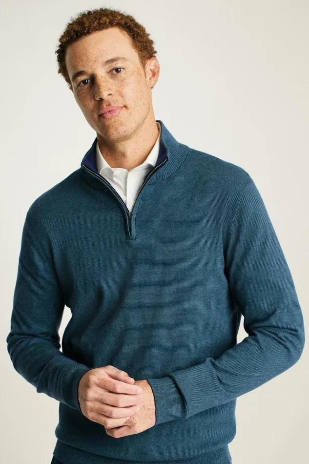 Men Seasonal Sweaters Bonobos Washable Cotton Cashmere HalfZip Blue Green
