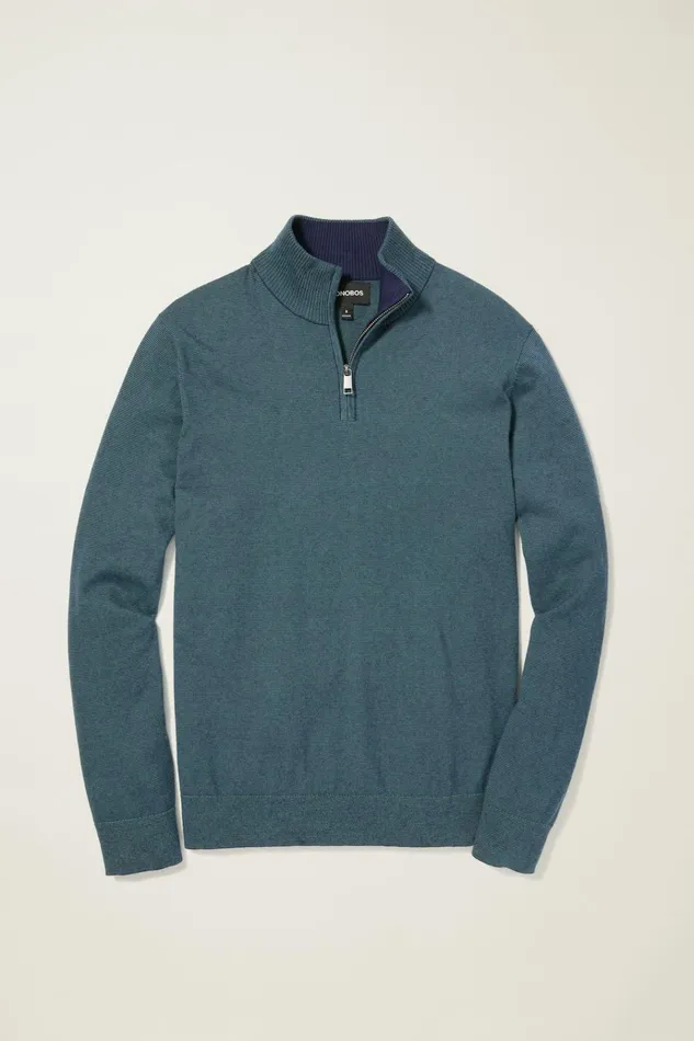 Men Seasonal Sweaters Bonobos Washable Cotton Cashmere HalfZip Blue Green