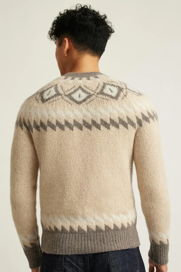 Men Seasonal Sweaters Bonobos Wool Alpaca Crew Neck Sweater Khaki Grey Fair Isle