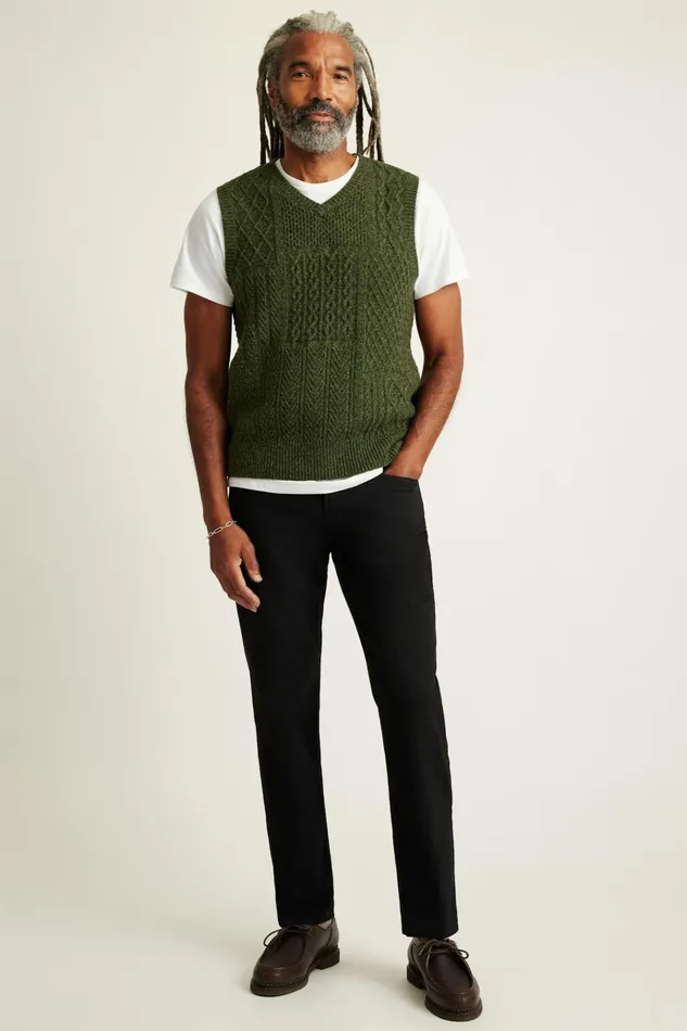 Men Seasonal Sweaters Bonobos Wool Cable Crew Vest Thyme Green