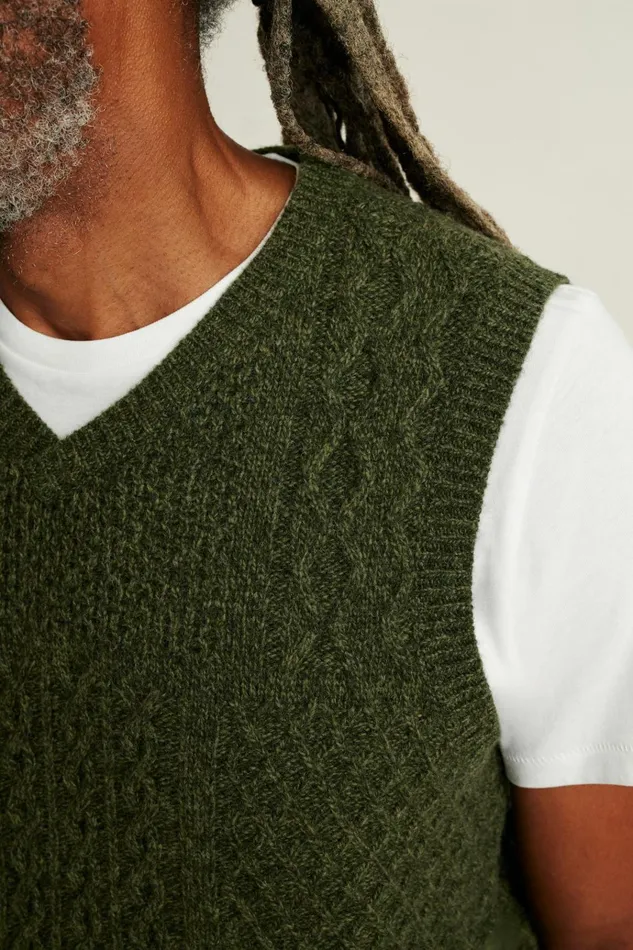 Men Seasonal Sweaters Bonobos Wool Cable Crew Vest Thyme Green