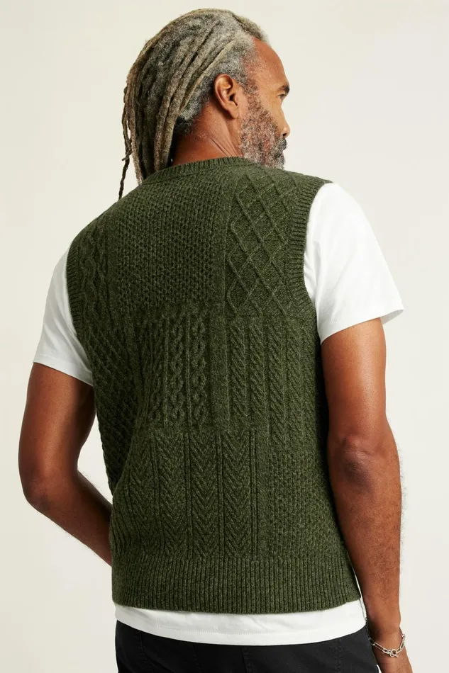 Men Seasonal Sweaters Bonobos Wool Cable Crew Vest Thyme Green