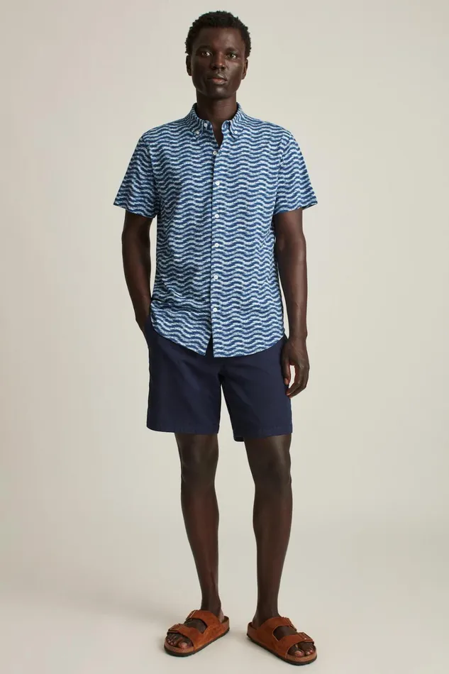 Men Short Sleeve Shirts Bonobos Jersey Riviera Shirt Navy Texture Wave