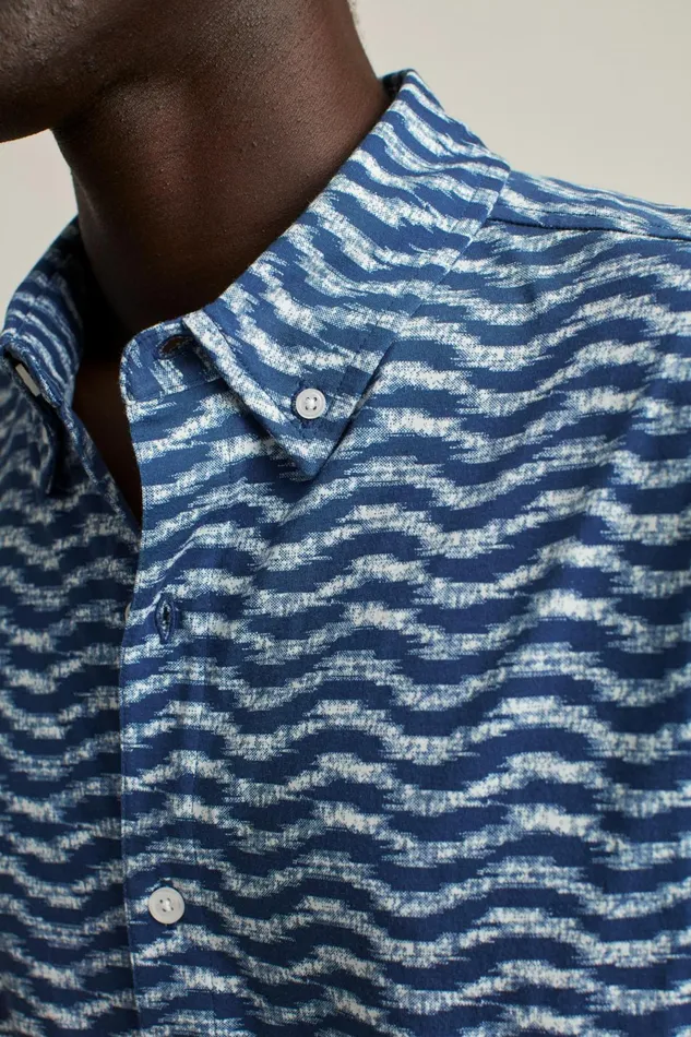 Men Short Sleeve Shirts Bonobos Jersey Riviera Shirt Navy Texture Wave