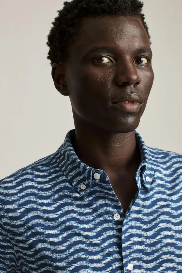 Men Short Sleeve Shirts Bonobos Jersey Riviera Shirt Navy Texture Wave
