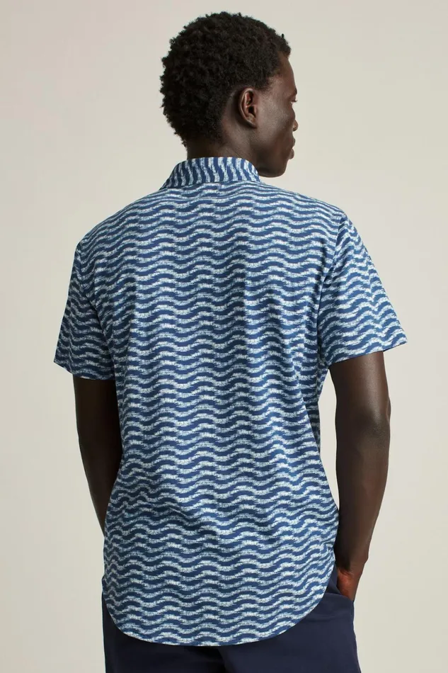 Men Short Sleeve Shirts Bonobos Jersey Riviera Shirt Navy Texture Wave