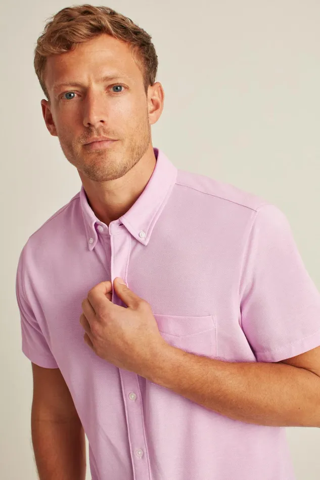 Men Short Sleeve Shirts Bonobos Knit Oxford Short Sleeve Shirt Orchid Smoke