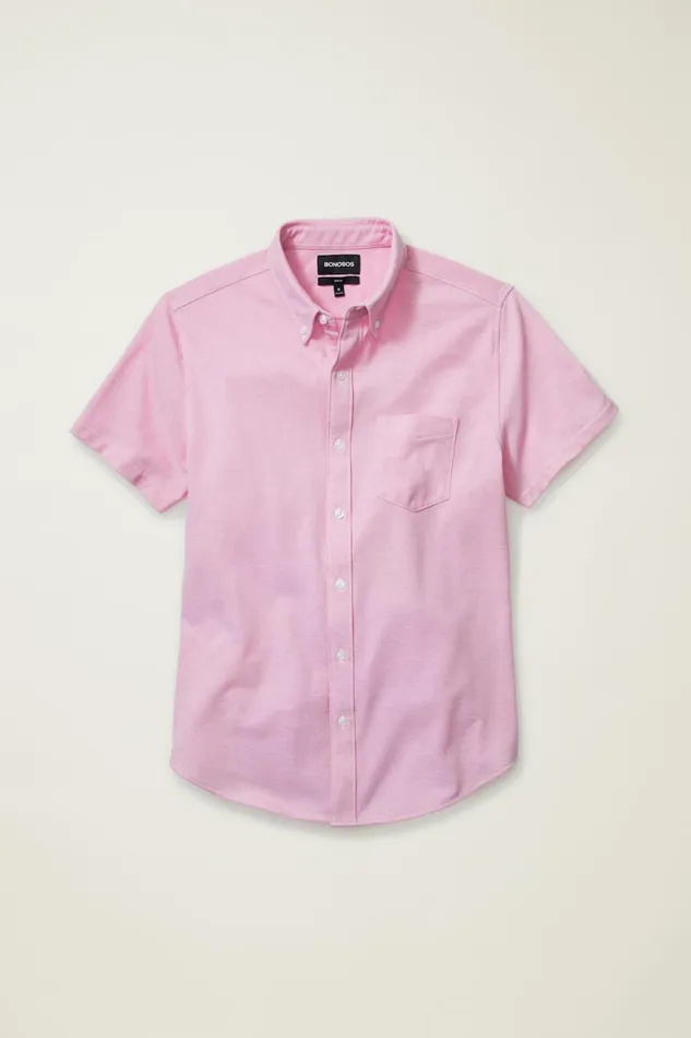 Men Short Sleeve Shirts Bonobos Knit Oxford Short Sleeve Shirt Orchid Smoke
