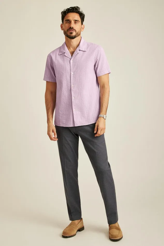 Men Short Sleeve Shirts Bonobos Seersucker Cabana Shirt Pastel Lilac