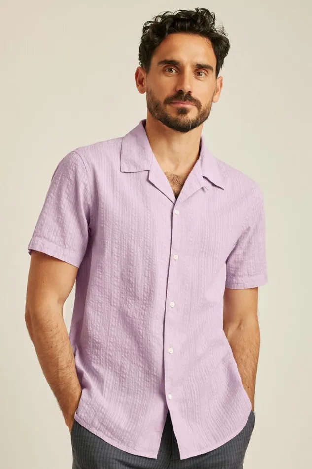Men Short Sleeve Shirts Bonobos Seersucker Cabana Shirt Pastel Lilac